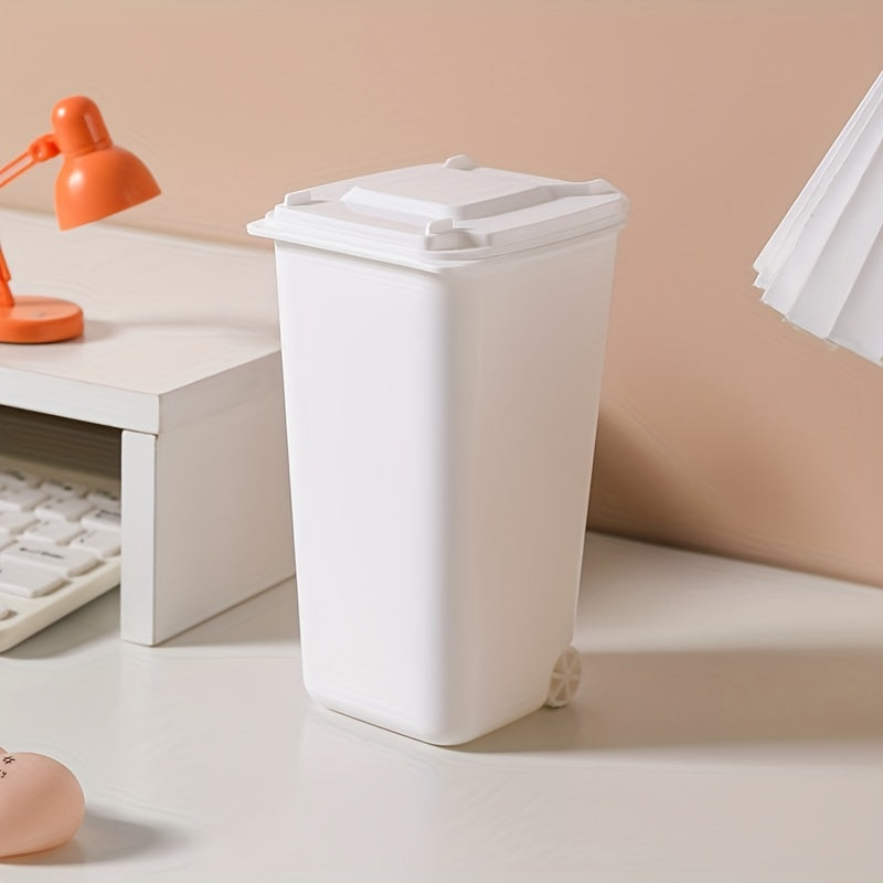 Desktop Trash Can Pen Holder with Cartoon Stickers - Creative Desk Wastebasket