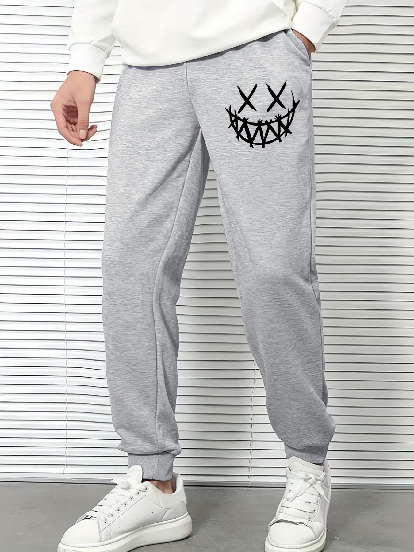 Men's Smile Print Drawstring Sweatpants Elastic Waist Active Pants