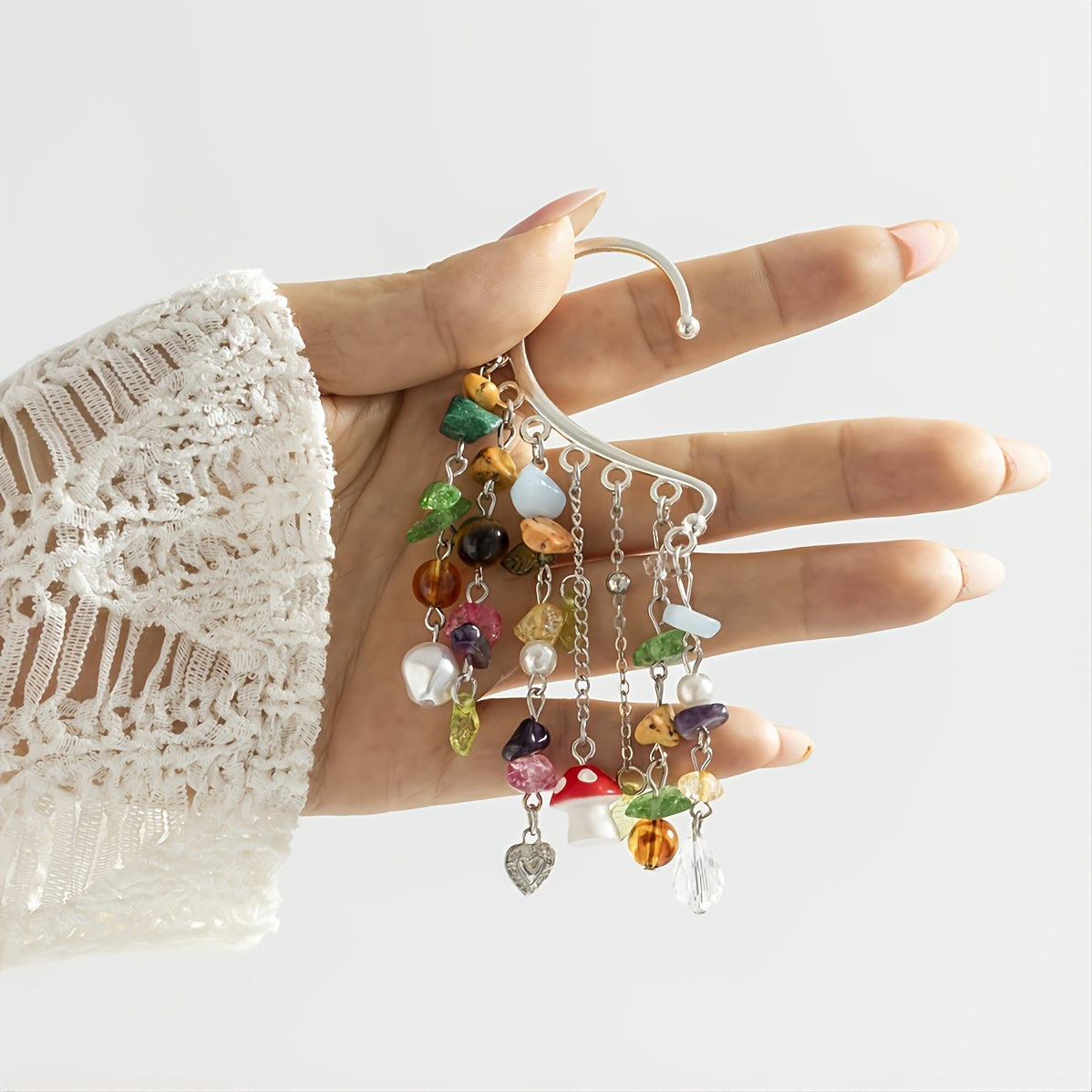 Boho Style Turquoise Crystal Mushroom Heart Ear Wrap