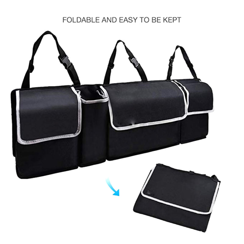 Car Trunk Hanging Organizer Backseat Storage Bag 4 Pockets 3 Straps Foldable