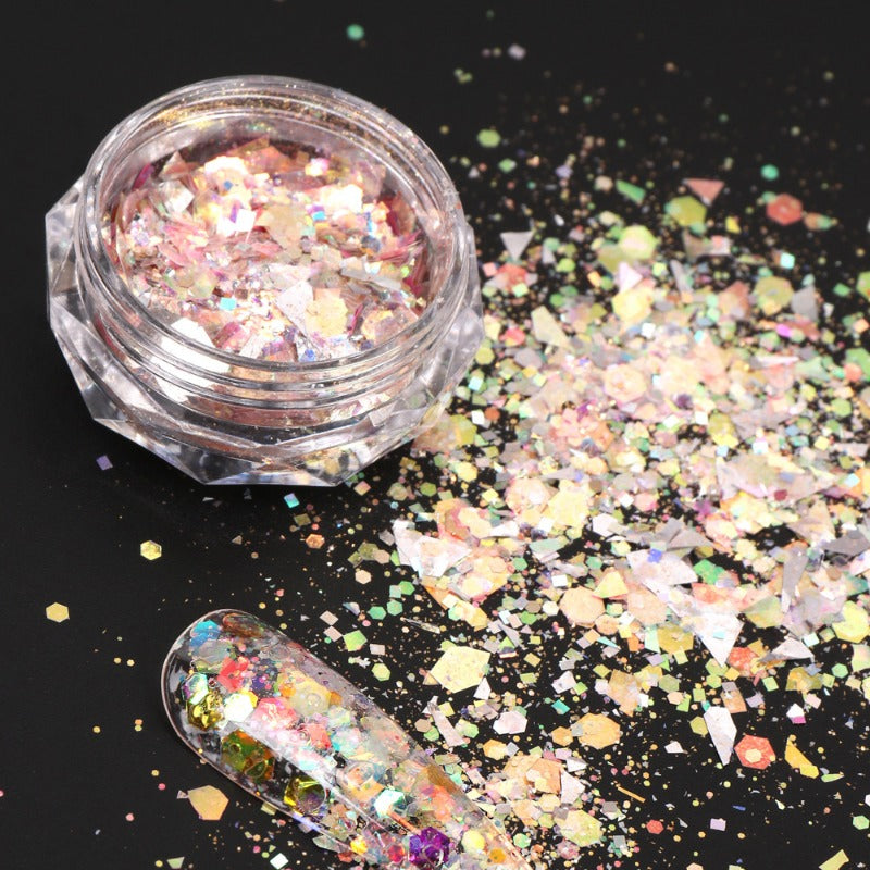 Iridescent Nail Glitter Flakes for DIY Nail Art