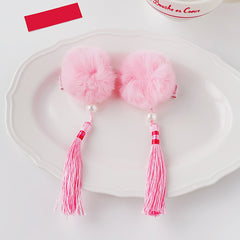 2pcs Christmas Flower Bow Tassel Headwear Hairpin for Girls Kids