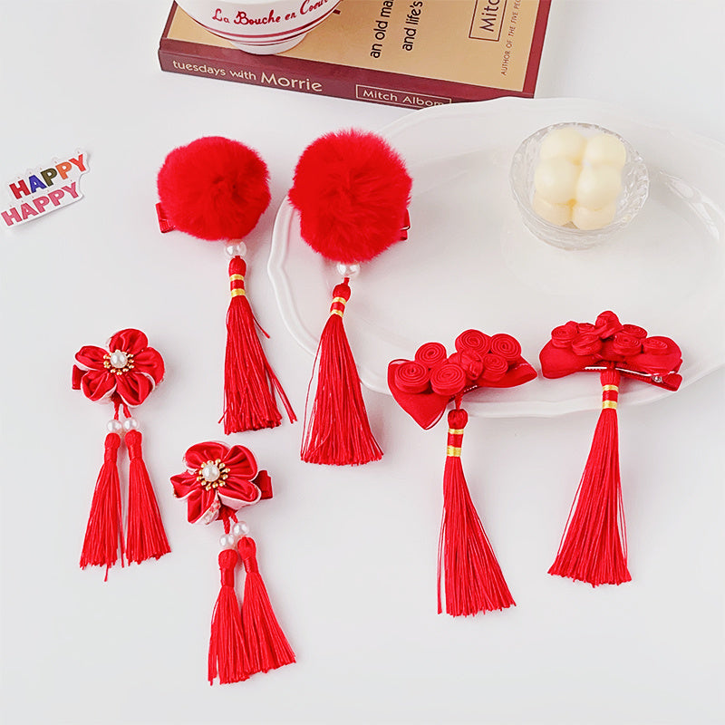 2pcs Christmas Flower Bow Tassel Headwear Hairpin for Girls Kids