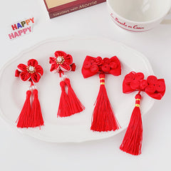 2pcs Christmas Flower Bow Tassel Headwear Hairpin for Girls Kids