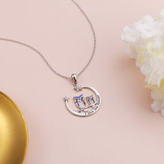 Purple Owl Moon Pendant Necklace For Women Girls Birthday Christmas Gift