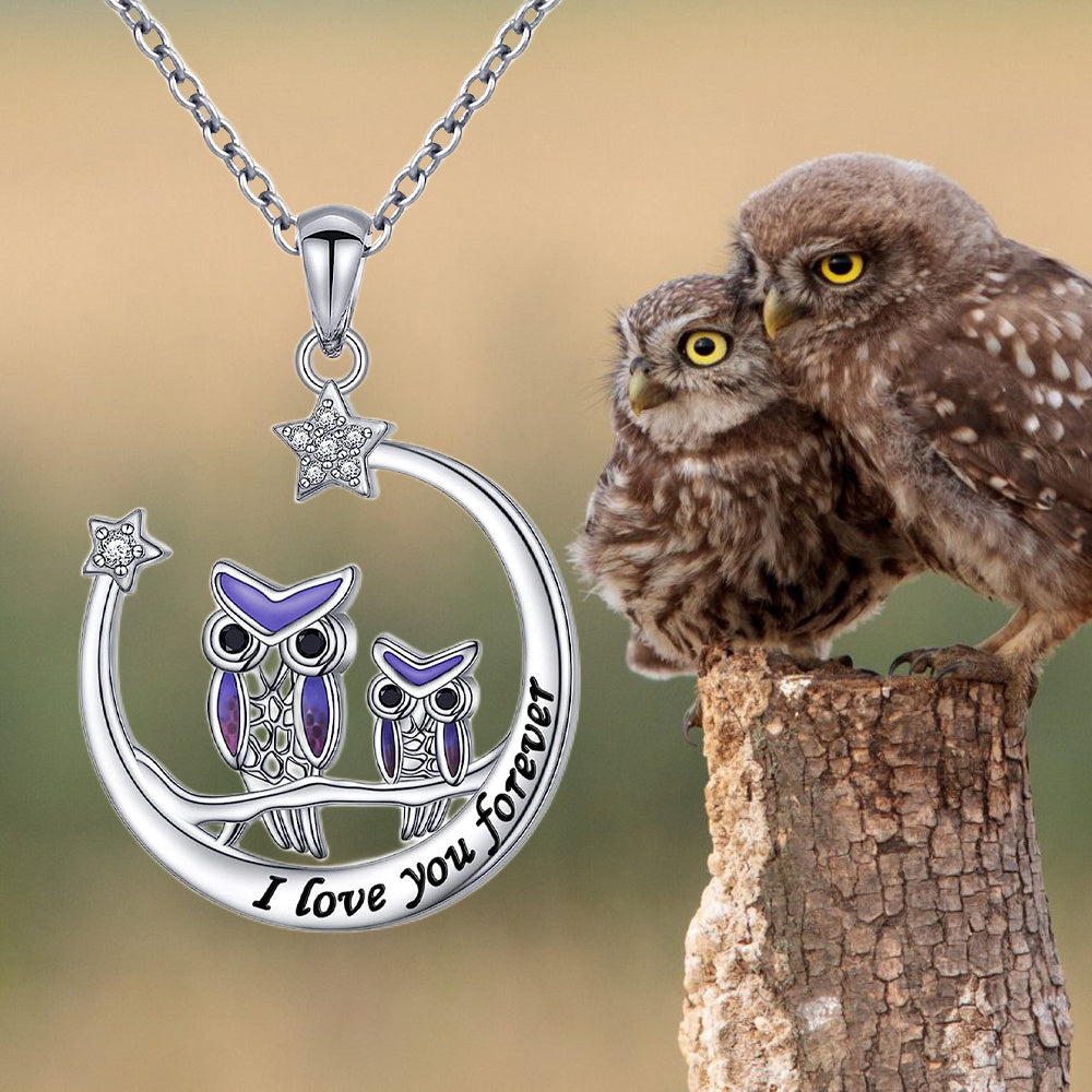 Purple Owl Moon Pendant Necklace For Women Girls Birthday Christmas Gift