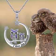 Purple Owl Moon Pendant Necklace For Women Girls Birthday Christmas Gift