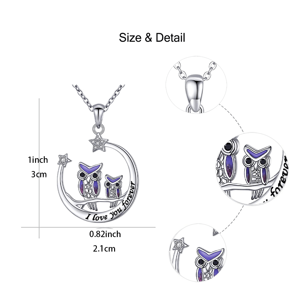 Purple Owl Moon Pendant Necklace For Women Girls Birthday Christmas Gift