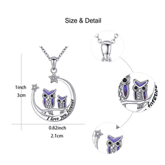 Purple Owl Moon Pendant Necklace For Women Girls Birthday Christmas Gift