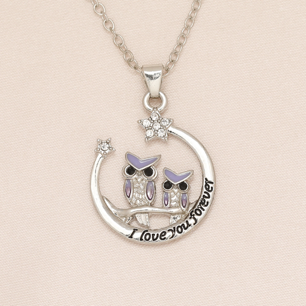Purple Owl Moon Pendant Necklace For Women Girls Birthday Christmas Gift