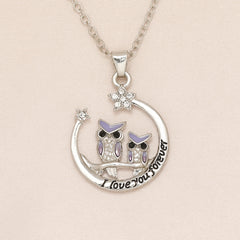 Purple Owl Moon Pendant Necklace For Women Girls Birthday Christmas Gift