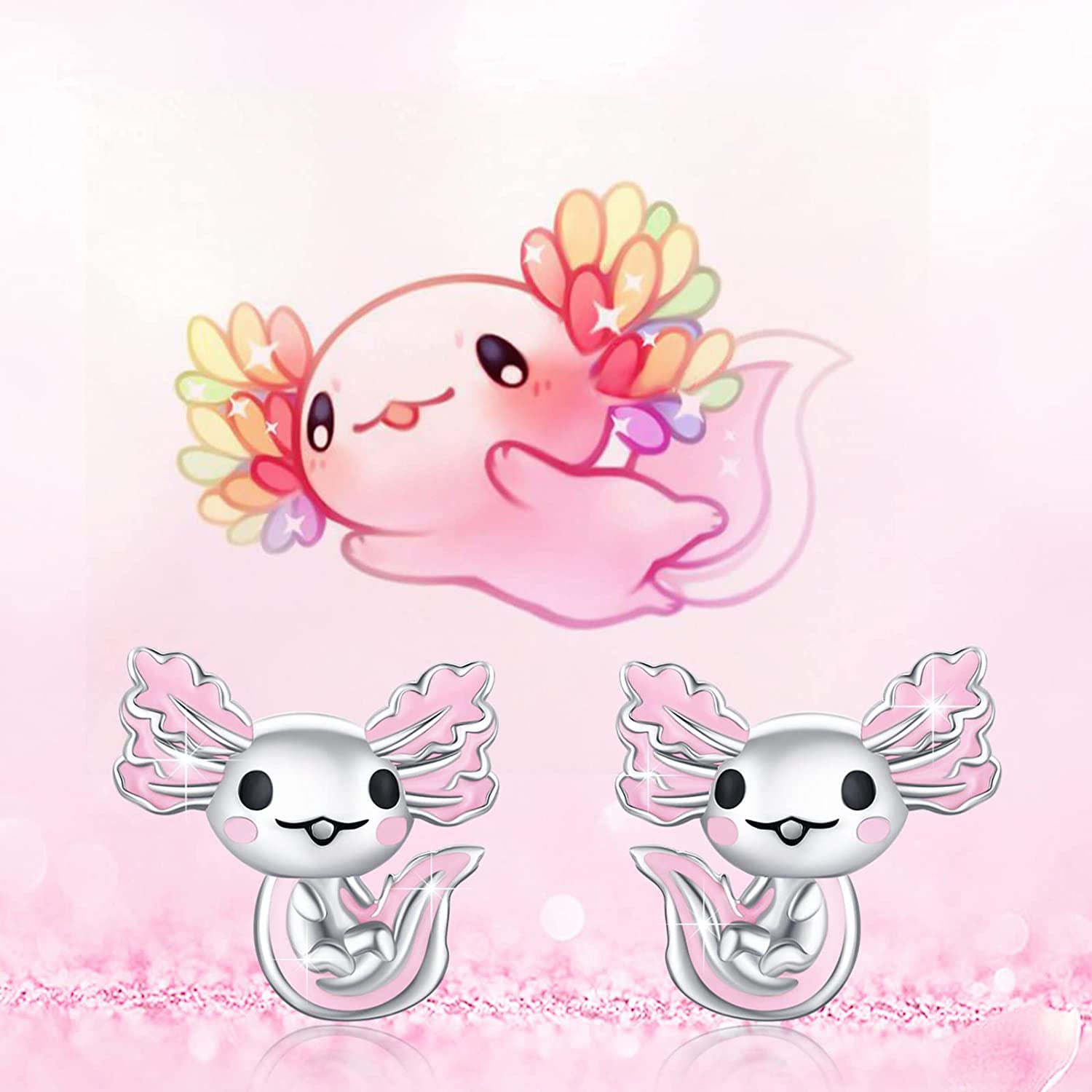 Pink Axolotl Stud Earrings Gift For Women Girls