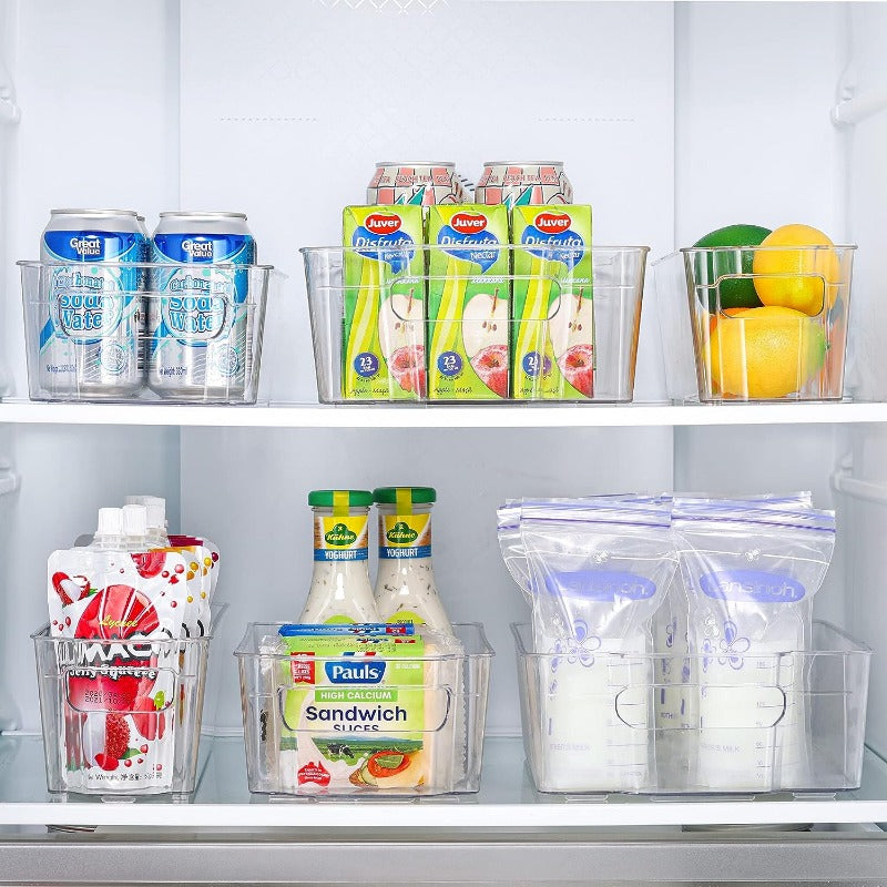2pcs Refrigerator Organizer Bins Clear Plastic Bins With Handle