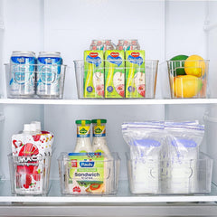 2pcs Refrigerator Organizer Bins Clear Plastic Bins With Handle