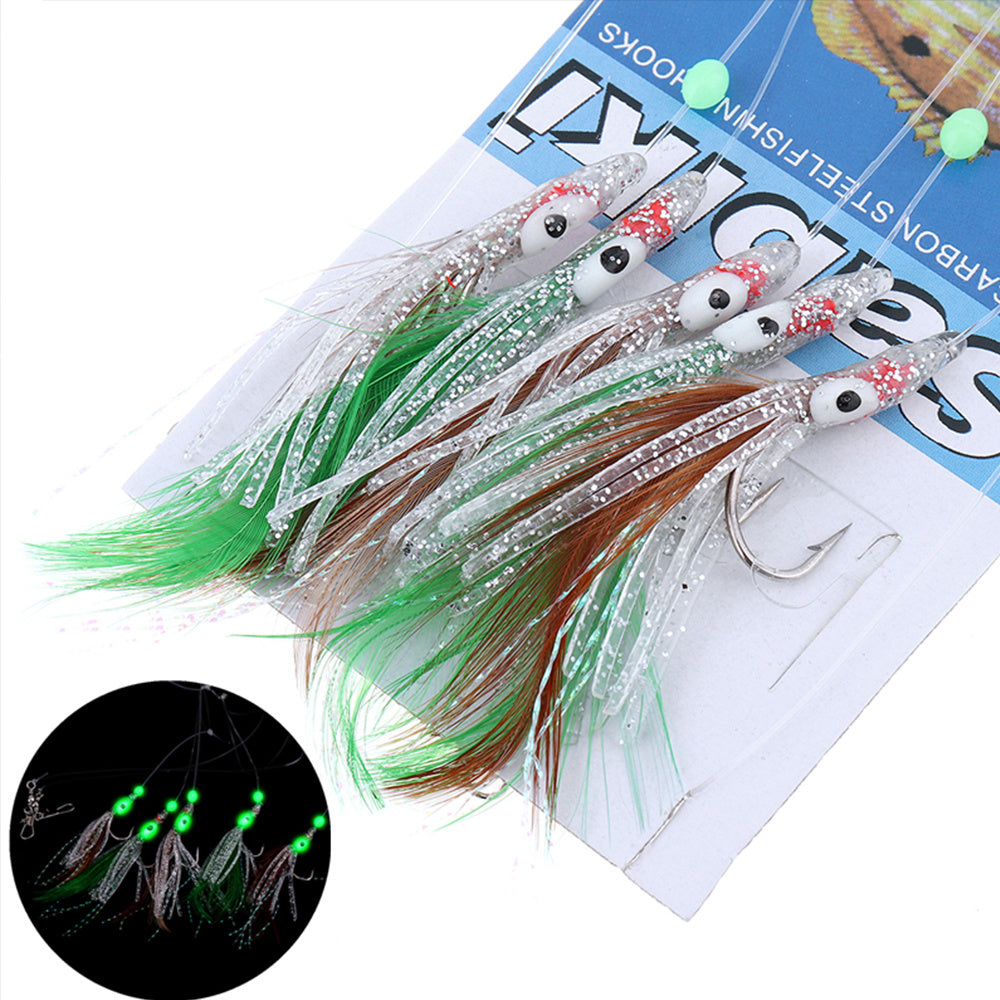 5 Bags Luminous Chatterbait Fishhook Bionic Squid Silicone Soft Fishing Lure