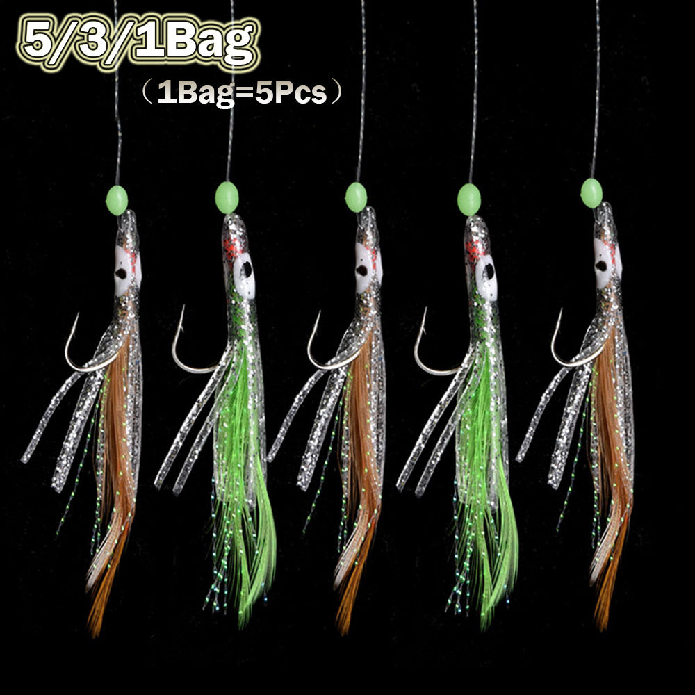 5 Bags Luminous Chatterbait Fishhook Bionic Squid Silicone Soft Fishing Lure