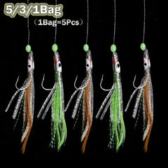 5 Bags Luminous Chatterbait Fishhook Bionic Squid Silicone Soft Fishing Lure