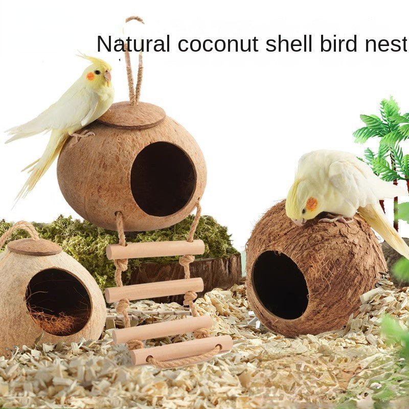 Coconut Bird Nest Hut Hanging House Shelter Nest With Ladder