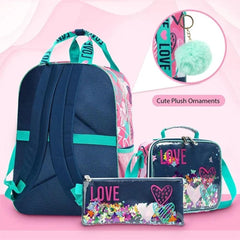 Heart Pattern School Bags Set for Boys - Backpack, Lunch Bag, Pencil Case Set