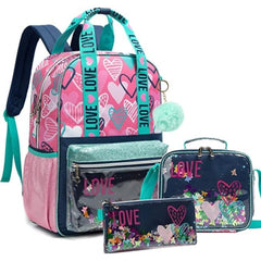 Heart Pattern School Bags Set for Boys - Backpack, Lunch Bag, Pencil Case Set