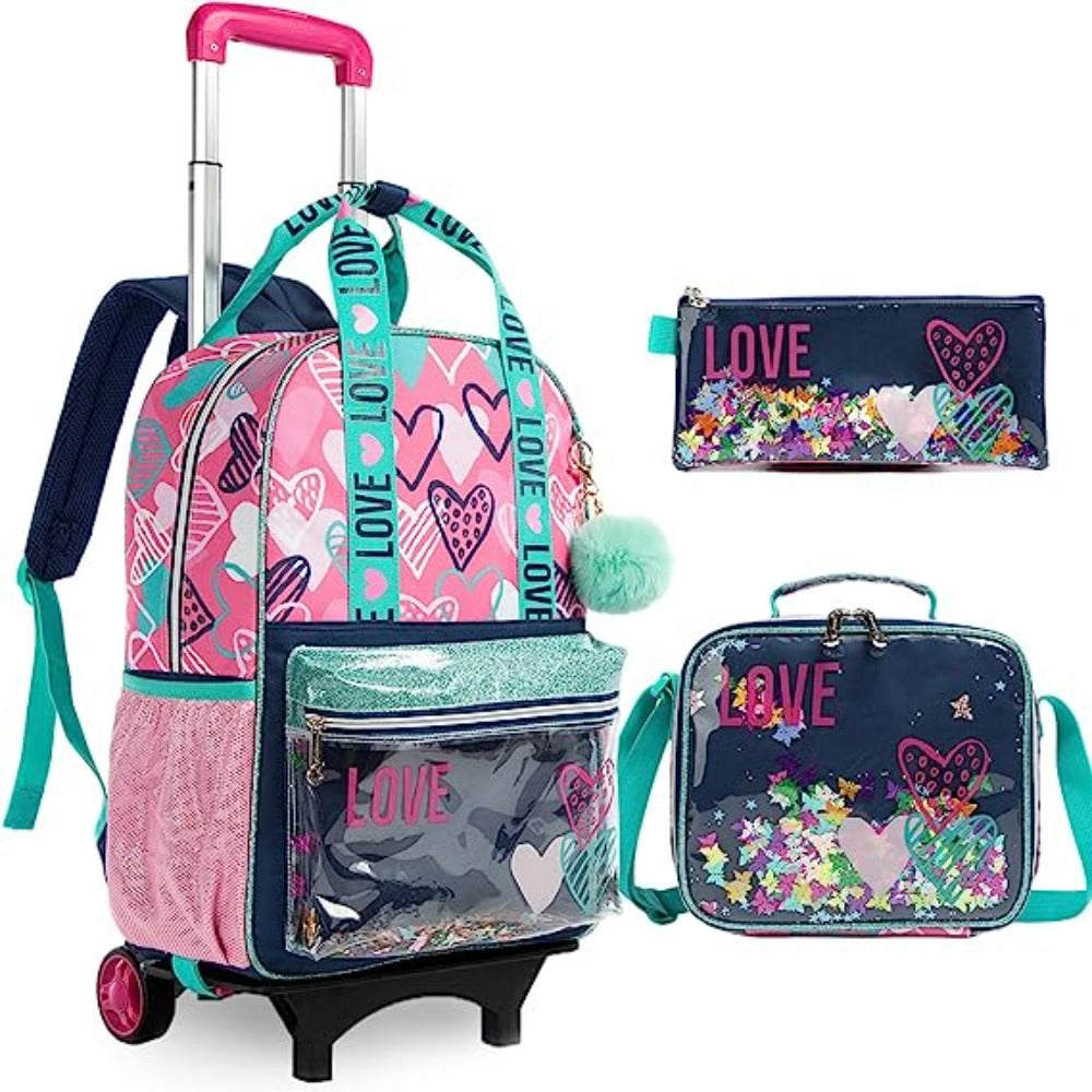 Heart Pattern School Bags Set for Boys - Backpack, Lunch Bag, Pencil Case Set