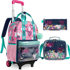 Heart Pattern School Bags Set for Boys - Backpack, Lunch Bag, Pencil Case Set