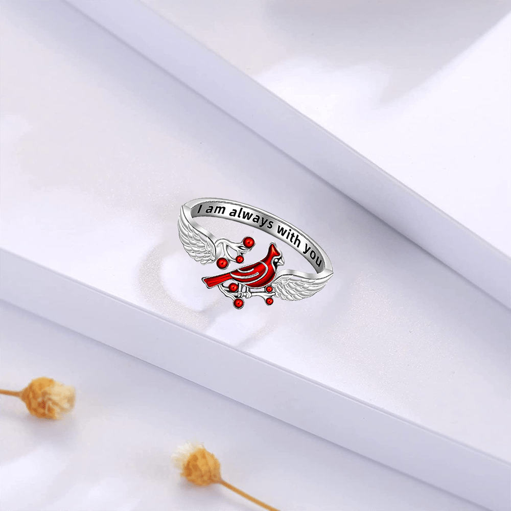 Red Bird With Red Fruit Open Adjustable Ring For Women Girls