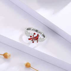 Red Bird With Red Fruit Open Adjustable Ring For Women Girls