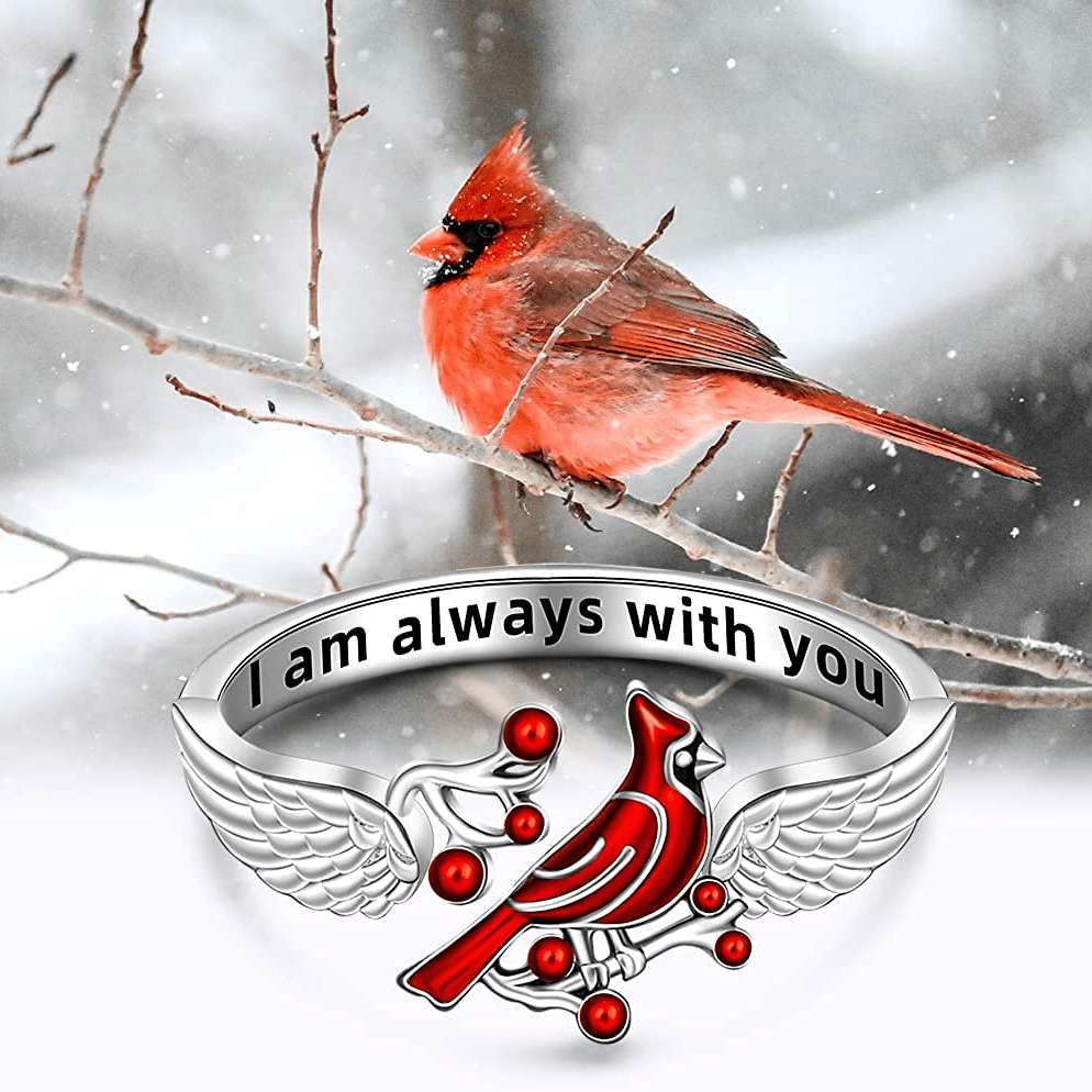 Red Bird With Red Fruit Open Adjustable Ring For Women Girls