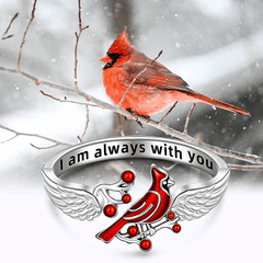Red Bird With Red Fruit Open Adjustable Ring For Women Girls