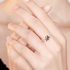 Red Bird With Red Fruit Open Adjustable Ring For Women Girls