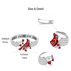 Red Bird With Red Fruit Open Adjustable Ring For Women Girls