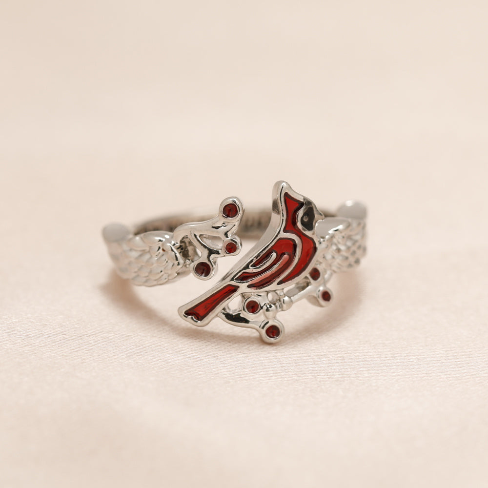 Red Bird With Red Fruit Open Adjustable Ring For Women Girls