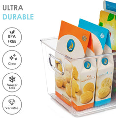 2pcs Clear Plastic Pantry Organizer Bins Food Storage Bins With Handles