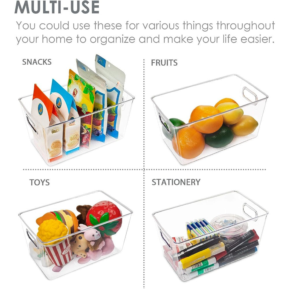 2pcs Clear Plastic Pantry Organizer Bins Food Storage Bins With Handles