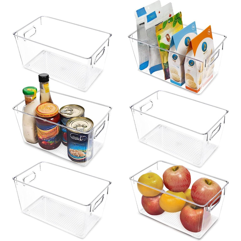 2pcs Clear Plastic Pantry Organizer Bins Food Storage Bins With Handles