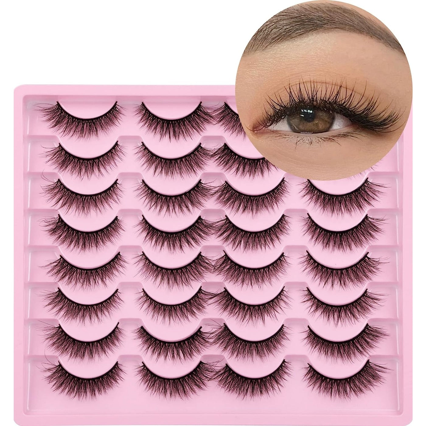 16 Pairs Natural Look Wispy False Eyelashes 12mm Short Faux Mink Cat Eye Lashes