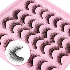 16 Pairs Natural Look Wispy False Eyelashes 12mm Short Faux Mink Cat Eye Lashes
