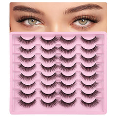 16 Pairs Natural Look Wispy False Eyelashes 12mm Short Faux Mink Cat Eye Lashes