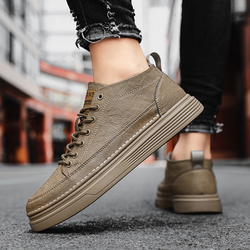 Men's PU Leather Skate Shoes Lace up Sneakers Casual Walking Shoes
