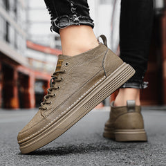 Men's PU Leather Skate Shoes Lace up Sneakers Casual Walking Shoes