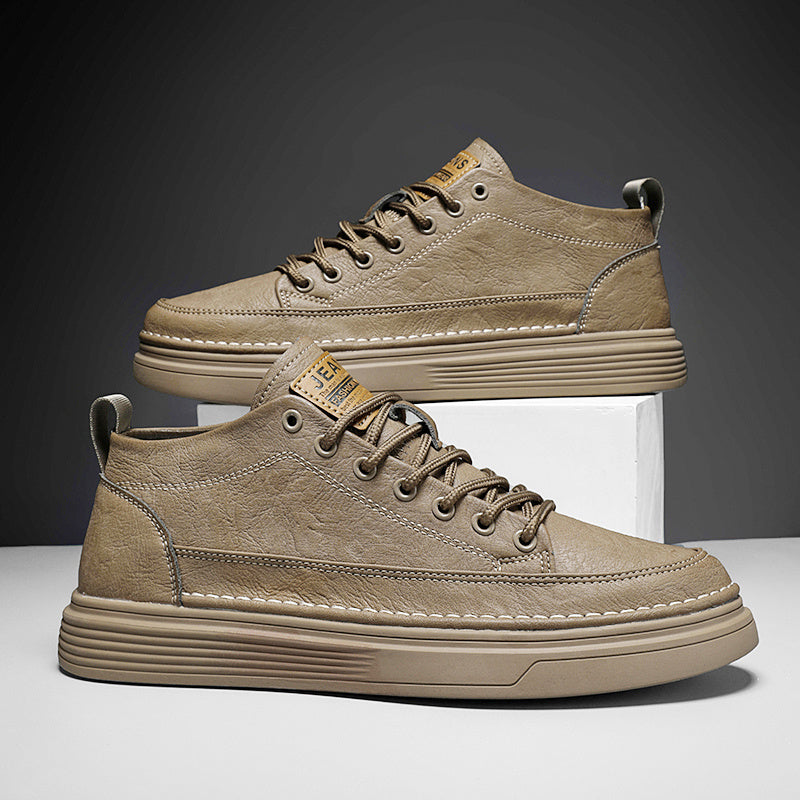 Men's PU Leather Skate Shoes Lace up Sneakers Casual Walking Shoes