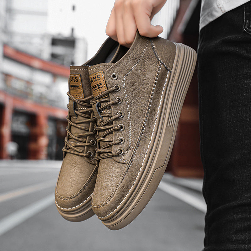 Men's PU Leather Skate Shoes Lace up Sneakers Casual Walking Shoes