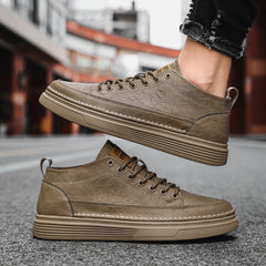 Men's PU Leather Skate Shoes Lace up Sneakers Casual Walking Shoes