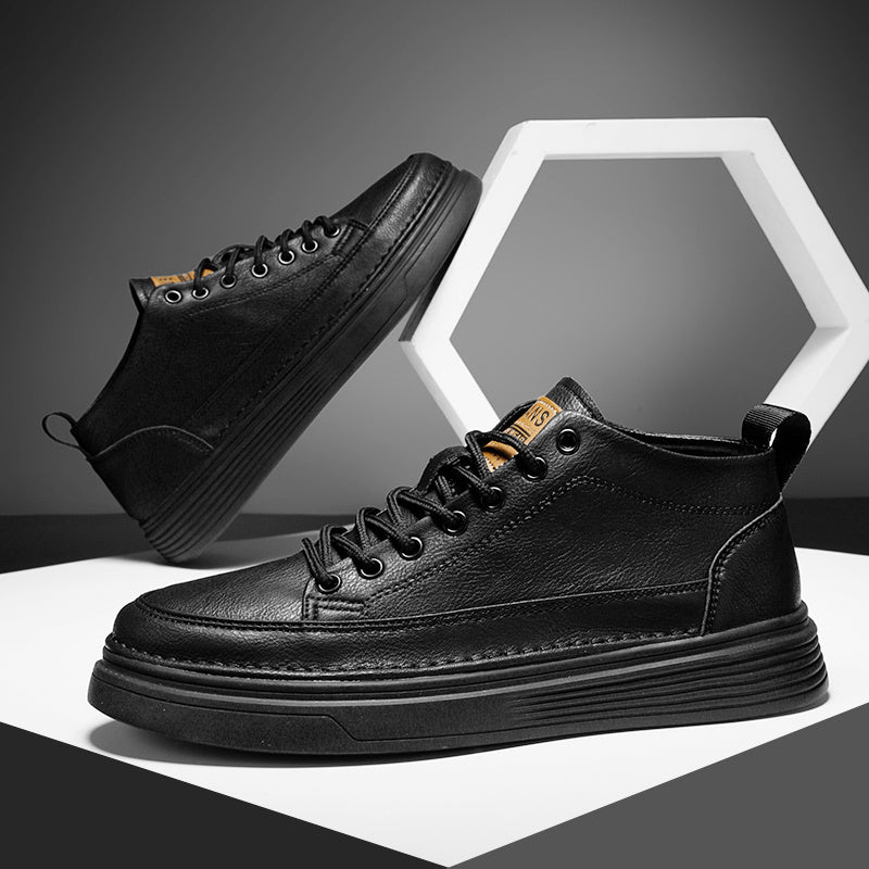 Men's PU Leather Skate Shoes Lace up Sneakers Casual Walking Shoes