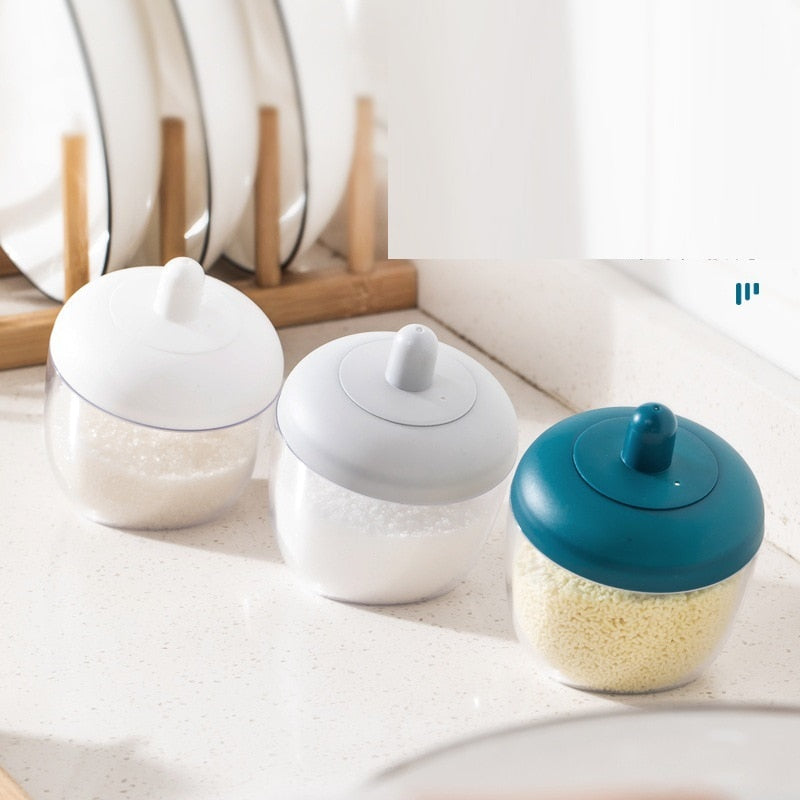 Japanese Style Round Seasoning Jar with Spoon and Lid