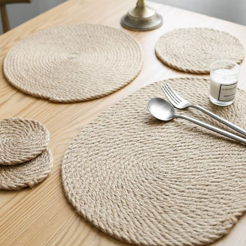 1pc Ramie Woven Table Mat Insulated Kitchen Tabletop Mat