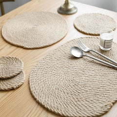 1pc Ramie Woven Table Mat Insulated Kitchen Tabletop Mat