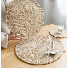 1pc Ramie Woven Table Mat Insulated Kitchen Tabletop Mat