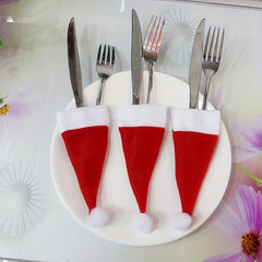 10pcs Mini Santa Hats Christmas Tableware Sets Holiday Party Decorations